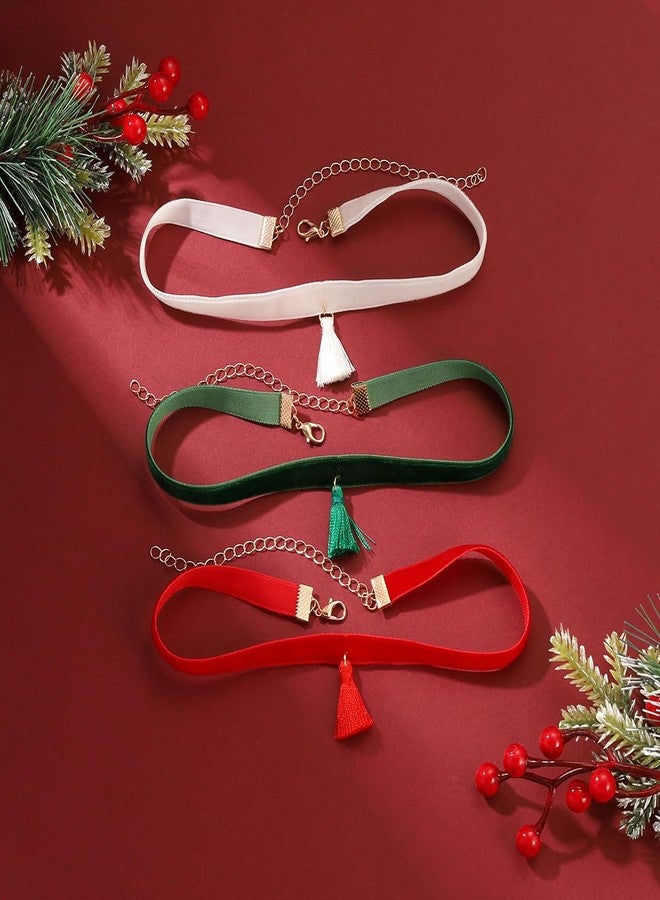 MarveBard 3 PCS Christmas Velvet Choker Necklace For Women Cute Red White Green Velvet Choker Necklace Christmas Snowflake Gloves Fluffy Ball Pendant Necklace Christmas Holiday Winter Party Jewelry (Red White Green 1) - Image 2